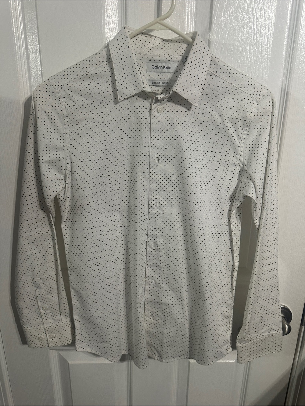 Calvin Klein White Dress Shirt with Black Micro-Dot and “ck”Pattern- Big Boys